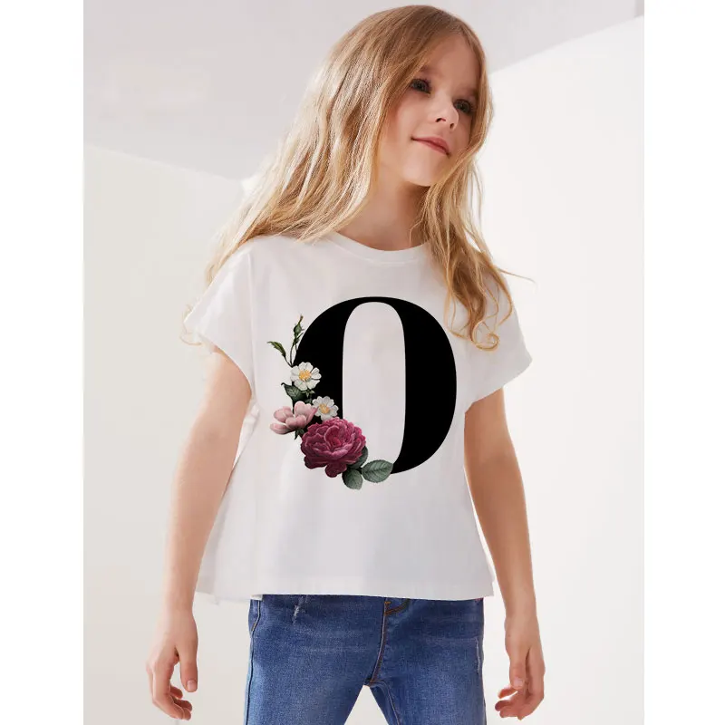 Tanie Letnia koszulka Harajuku Enfant Fille litery roślin T koszula chłopiec wokół szyi moda T sklep