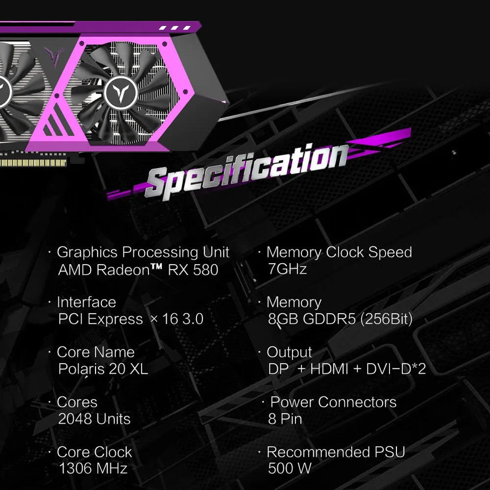Yeston Radeon RX 580 GPU 8 ГБ GDDR5 256bit игровой настольный компьютер ПК видеокарты Поддержка DVI-D/HDMI PCI-E X16 3,0