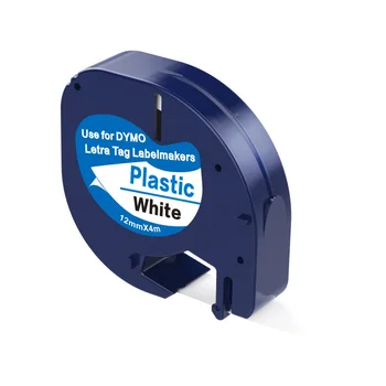 

High Professional 3pcs/lot Comaptible 12mmx4m DYMO LetraTag Plastic Tape Black on White label DYMO LT 91201