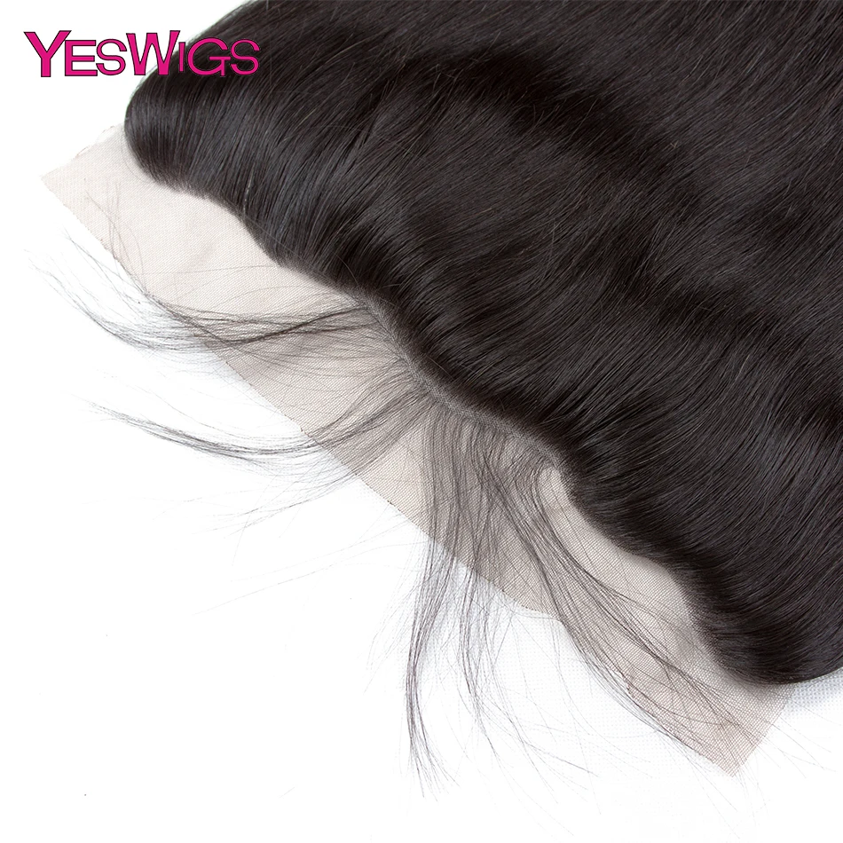 Yeswigs прямые пряди с фронтальной бразильский Пряди человеческих волос для наращивания с 13x4 кружева фронтальной натуральный черный Цвет Non-Волосы remy