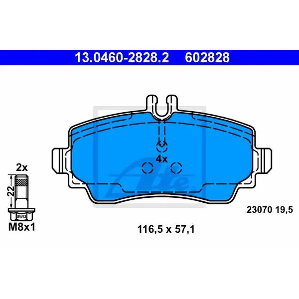 Колодки дисковые п.\ MB Vaneo 1.6i/1.9i/1.7CDi 01 ATE 13.0460-28