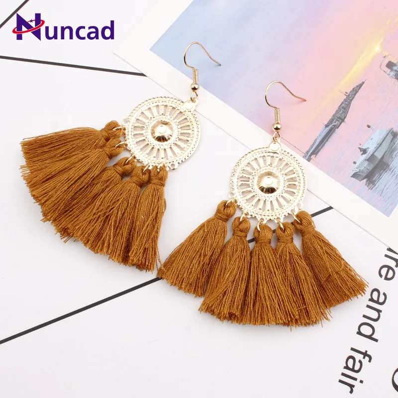 Pendientes этнические богемные Висячие болтающиеся длинные веревки бахрома ретро