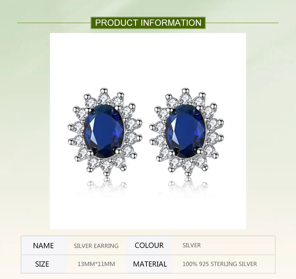 ZDADAN 925 Silver Blue Oval Crystal Earrings For Women Fashion Wedding Jewelry Gifts