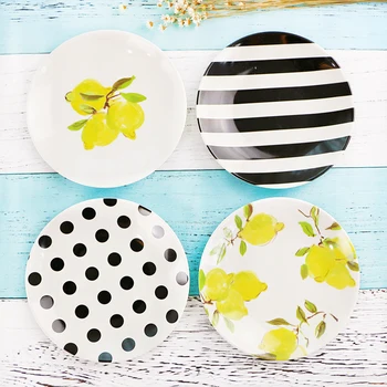 

4Pcs Plastic Melamine Plates Anti Shock Dots Strip Modern Colored Christmas Plate Dishes Plates Set Desert Plate Dish Set