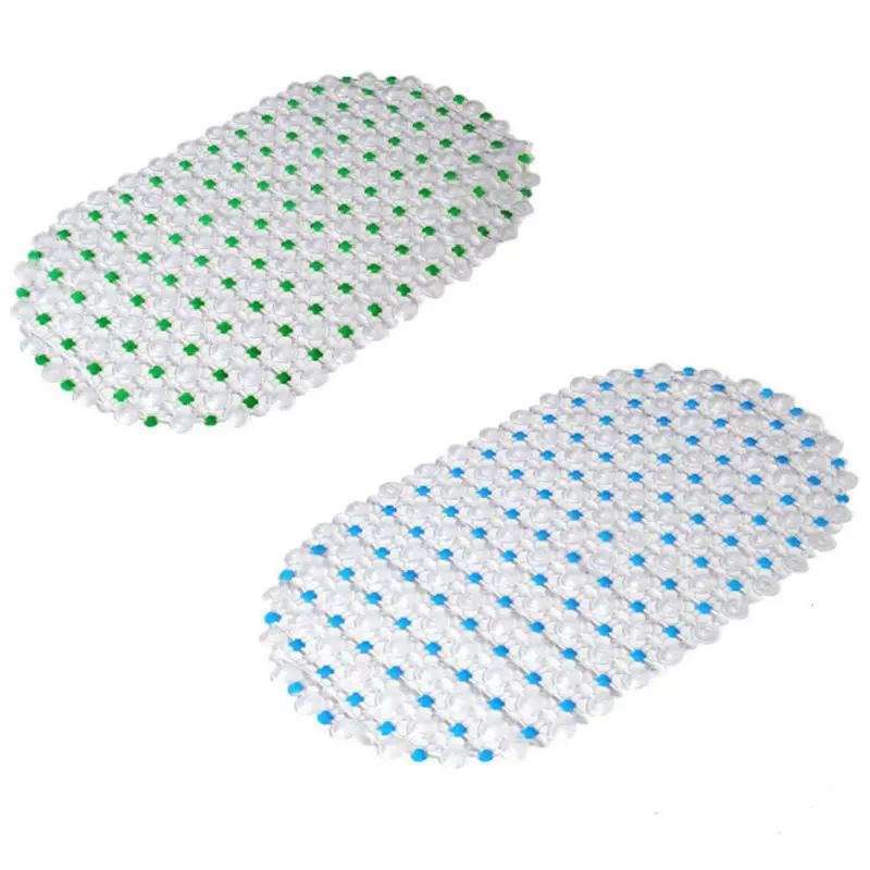 

2Pcs Pvc Toilet Bath Mats Shower Bathroom Carpet Suction Anti Slip Sucker Decor Shower Carpet - Light Blue & Green