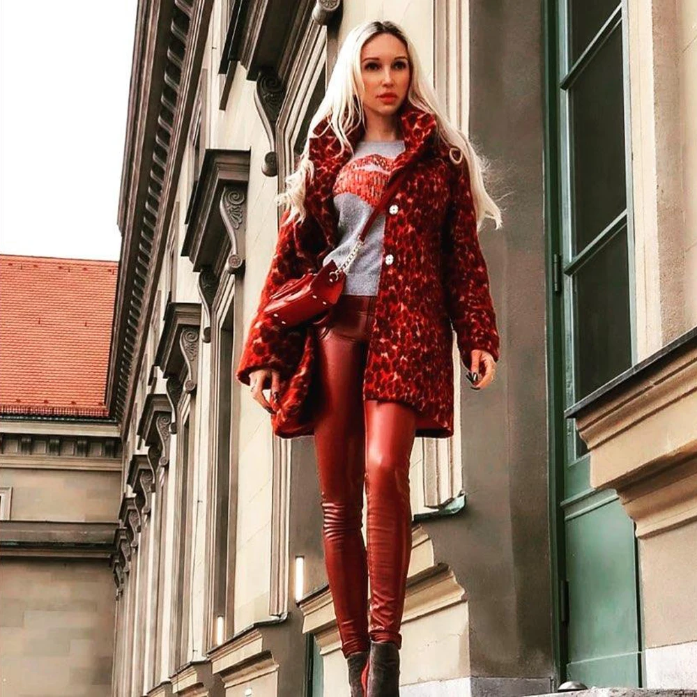 Red Leather Pants Womens Fitness Pants 