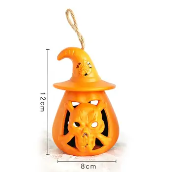 

Halloween Decor LED Pumpkin Lantern Scary Hollow-out Skull Hooded Pumpkin Lamp T5EC