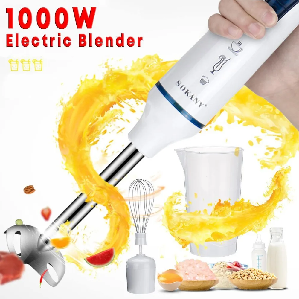 

1000W Hand Blender Juicer Baby Food Cooking Electric Mixer 3-In-1 Stainless Steel Household Small Portable Blender for Kitchen