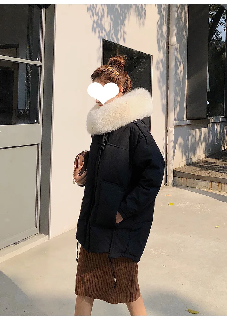 White Duck Down Jacket WOMEN'S Dress Mid-length New Style Winter Thick Genuine Fur Collar Korean-style Cotton Coat Loose-Fi