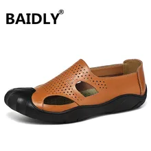 Летние мужские сандалии; пляжная Мужская обувь для отдыха; высококачественные сандалии из натуральной кожи
