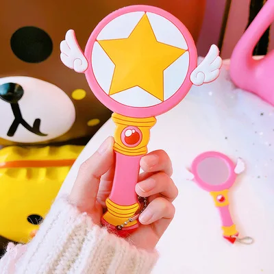 Милый мультфильм ручка зеркало девушка розовый Kawaii макияж зеркало с косметической коробкой аниме портативное зеркало путешествия