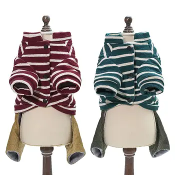 

Winter Pet Four Legs Striped Dog Jumpsuit Clothes Warm Jacket pants thick clothing for Puppy Dog Cats Chihuahua