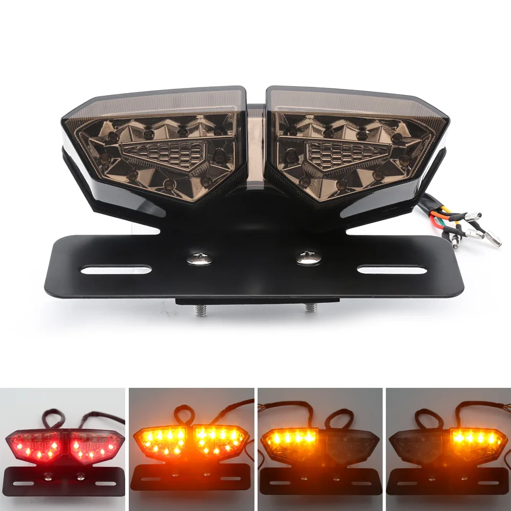 

Motorcycle Taillight 12V LED Turn Signal Rear Brake Lights Motocross License Plate Light Flasher for Custom Motorbike