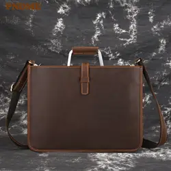 PNDME Высокое качество crazy horse воловья кожа мужской портфель бизнес повседневная винтажная модная сумка простая натуральная кожа сумка для