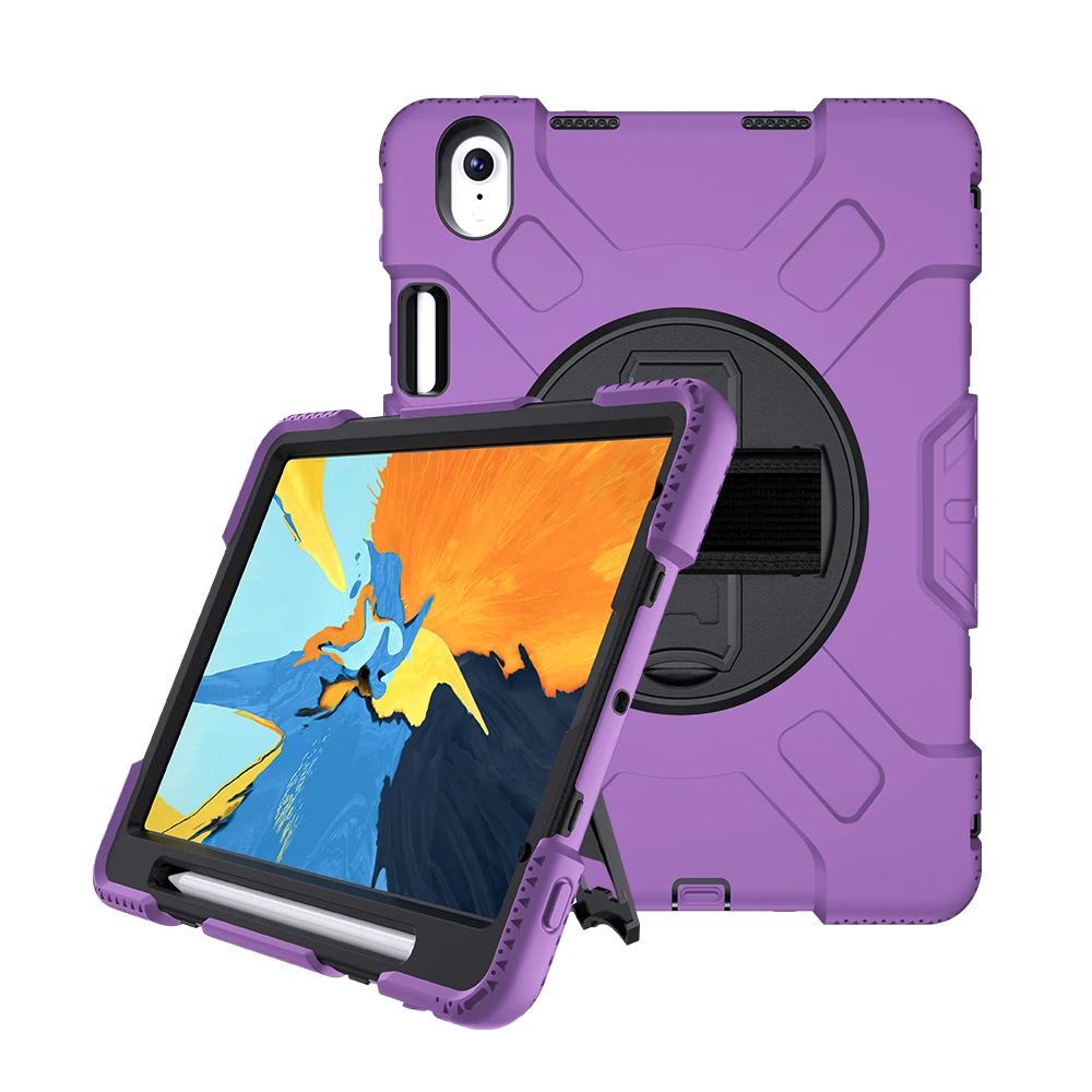 Purple Защитный чехол для iPad Pro, 11 дюймов,, Силиконовый противоударный чехол с держателем карандаша и вращающейся на 360, подставкой, ремешком на руку JGX07 - Цвет: Purple