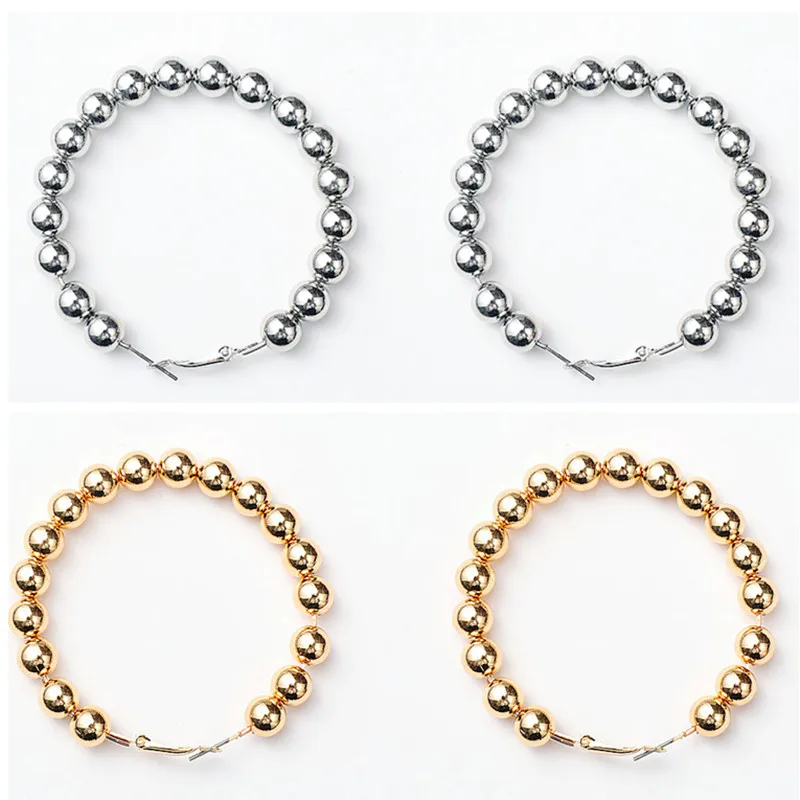 

Vintage Gold Color Beads Hoop Earrings For Women Exaggerated Round Beaded Circle Big Hoops Earring Jewelry Female Pendients Gift