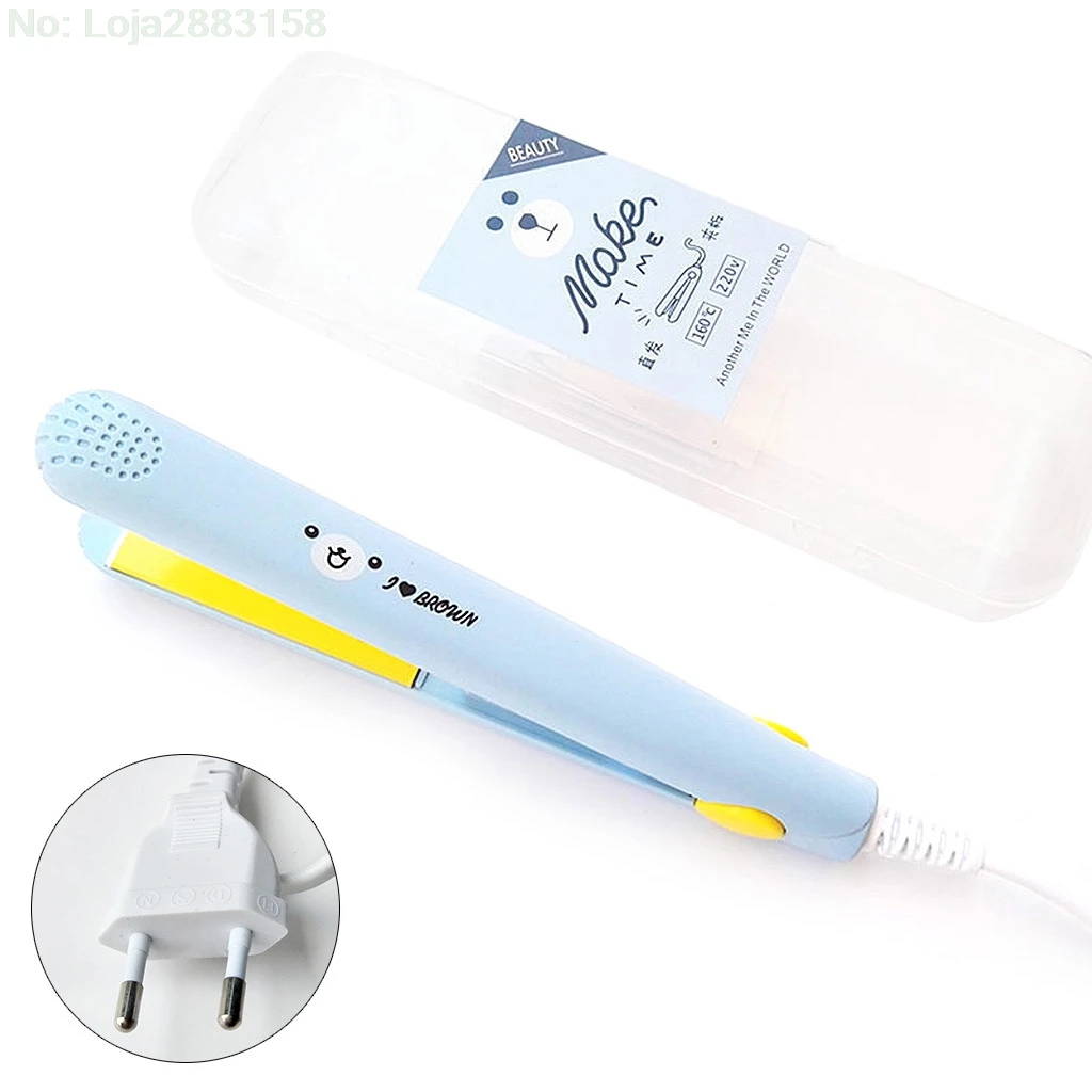 Electronic Hair Straightener Curler Mini Ceramic Iron Flat Straightening Styling Tools 220V Home Travel - Цвет: Синий