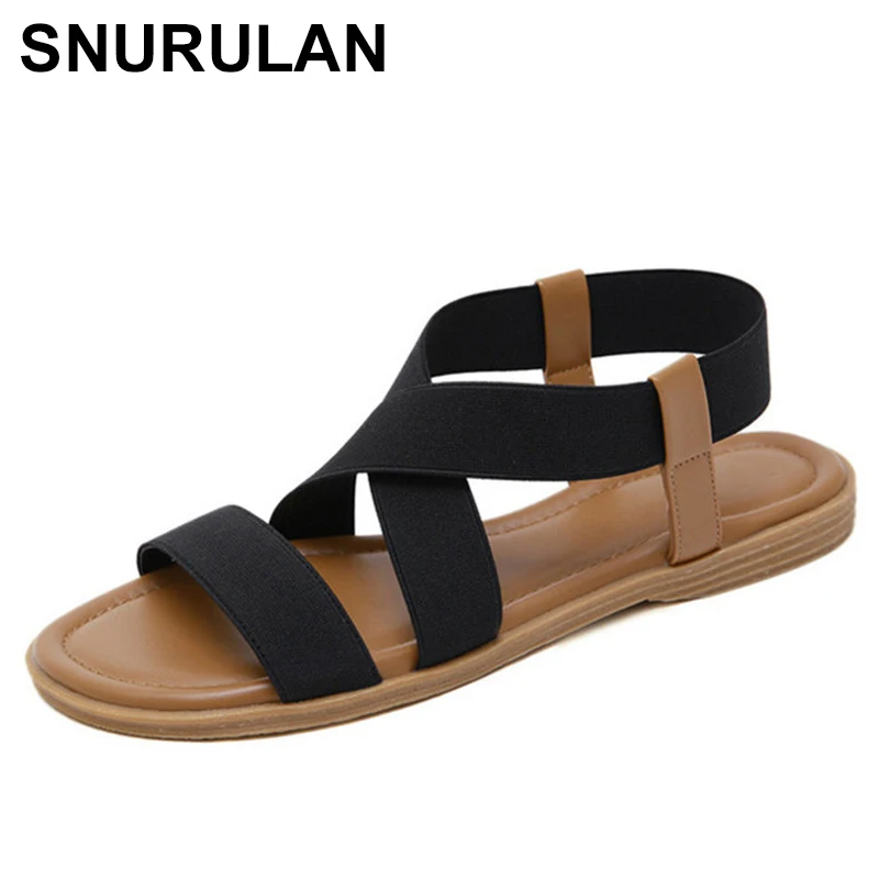 

SNURULAN Summer shoes in the bohemian style; cute women's elastic sandals on a flat sole; high-quality casual shoes with a flat