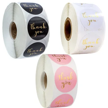 

3 styles 500pcs gold foil thank you sticker scrapbooking for envelope seal labels stickers pink white black stationery sticker