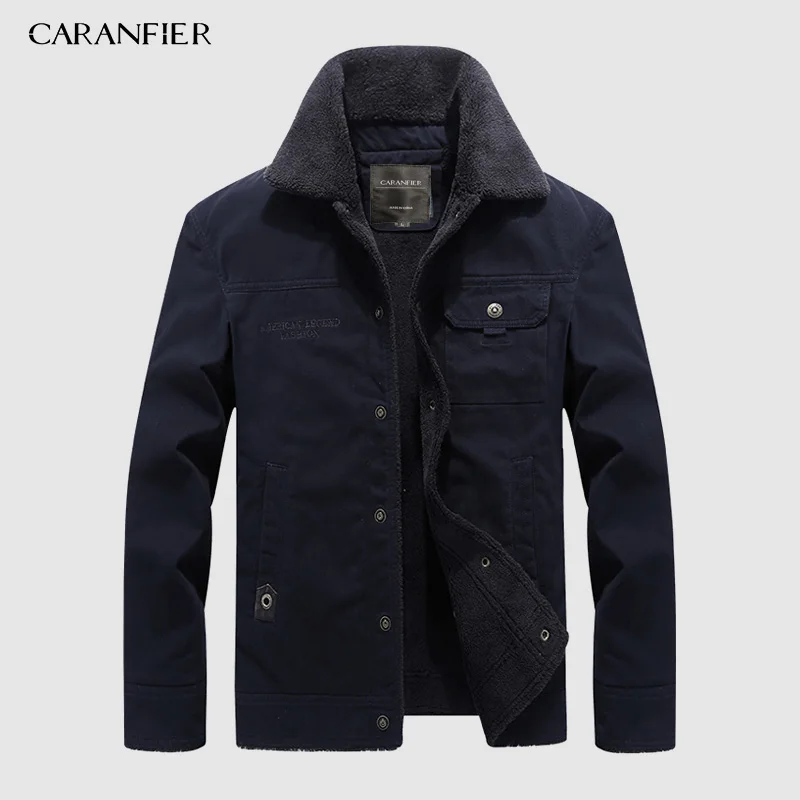 CARANFIER зимняя верхняя одежда, куртка для мужчин, утепленная шерстяная подкладка, мужское теплое пальто, ветровка, Военная Мужская куртка Chaqueta Hombre, M-6XL