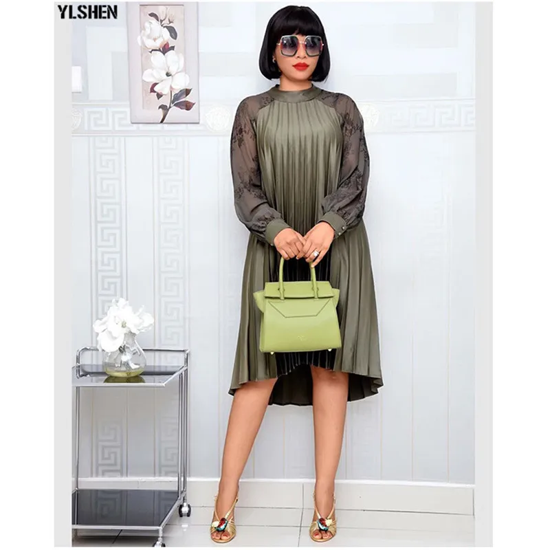 African Style Dresses for Women Casual Pleated Dress Elegant Chic Office Lady A-Line Africa Dress 2019 Autumn Winter Clothing 05