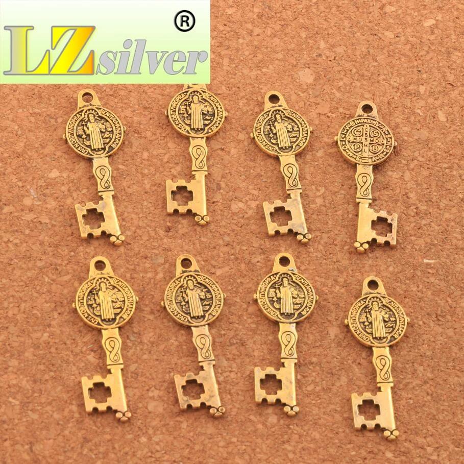 Saint Medal Cross Key Charm Beads 12.5x32.7mm 200PCS zinc alloy  Bronze Alloy Pendants Jewelry DIY L1640