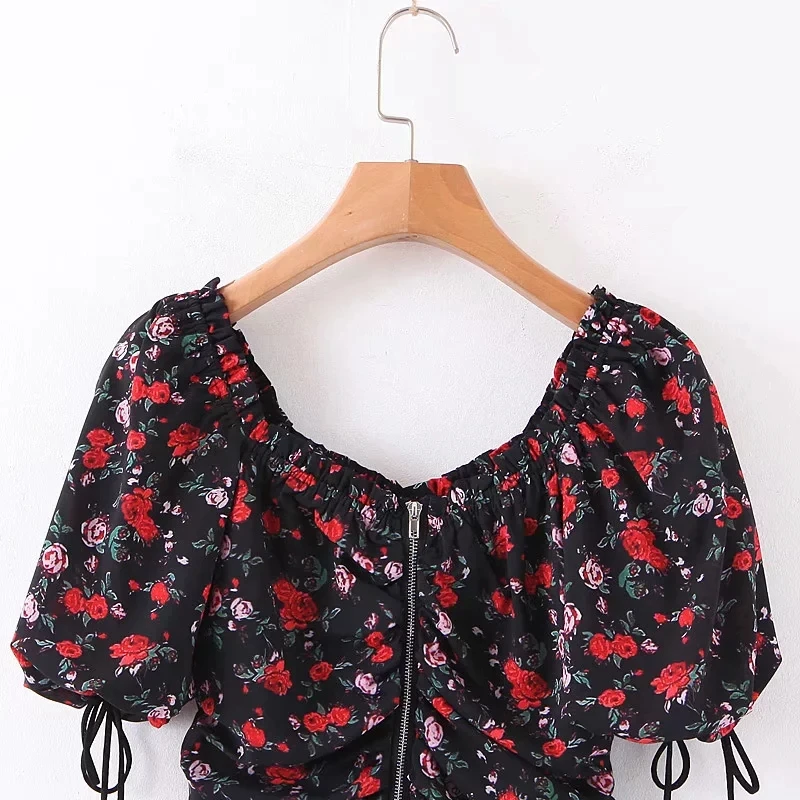Увядший модный блогер винтажный цветочный принт квадратный воротник blusas mujer de moda кимоно рубашка женские топы и блузки