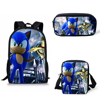 

3Pcs/set Anime Sonic Print School Backpack For Girls Boys Cartoon Animal Hedgehog School Bags For Children Mochila Escolar