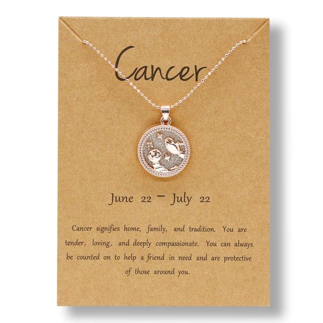 Zodiac Constellations Necklace Geometric Round Pendant Rose Gold Chain Necklace Unisex Friendship Jewelry