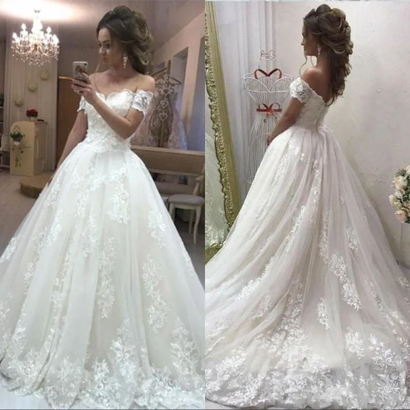 new-arrival-luxurious-ball-gown-wedding-dresses-off-shoulder-cap-sleeves-lace-appliques-sweep-train-plus-size-bridal-gowns_副本