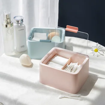 

Plastic Make Up Organizer With Lid Dustproof Cotton Pads Beauty Blender Storage Box Home Bathroom Desktop Cosmetic Organizer