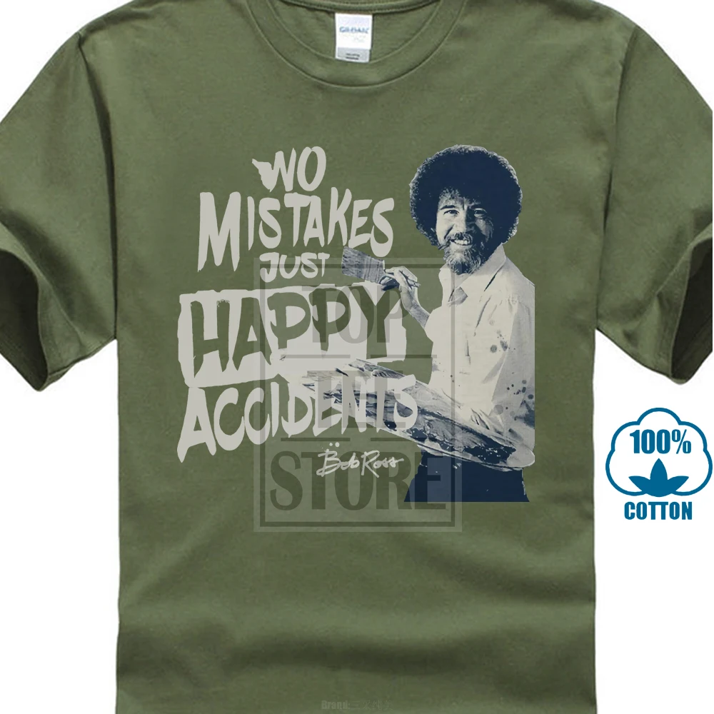 Армейский зеленый Bob Ross No verpes Just Happy accident Мужская футболка темно-синего цвета, выберите размер, Классическая качественная футболка 014336 - Цвет: Армейский зеленый