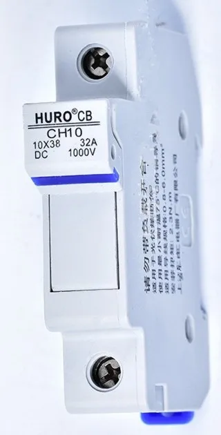 Основание предохранителя: HURO RT18-32/CH10 32A DC1000V/CH10-15 DC1000V(рейка/подходит для предохранителей 10,3*38 размера