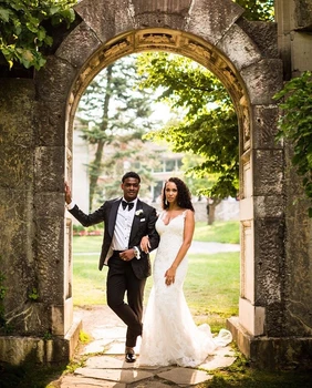 

YiMinpwp Summer Mermaid Wedding Dresses Deep V Neck Backless Sweep Train Appliques Garden Country Bridal Gowns vestidos de novia