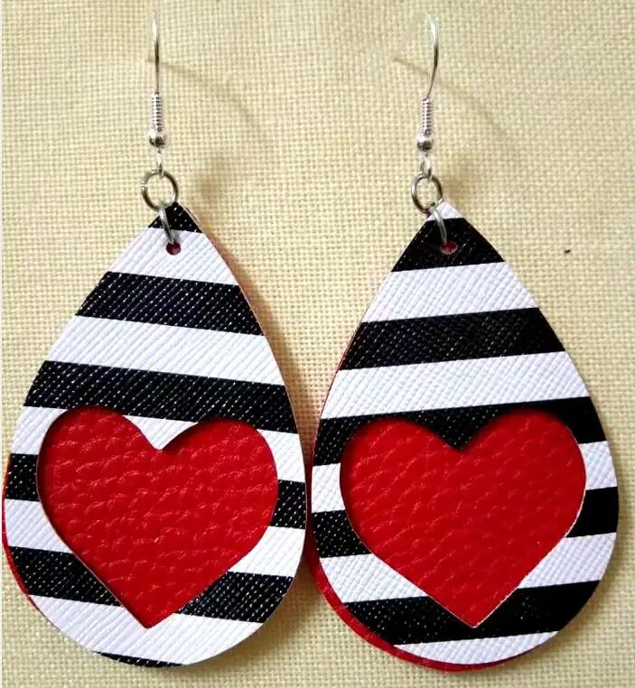 

New pattern Pu Leather Earrings Double Side valentines day Drop Earrings Waterdrop Oval Dangle Statement Earrings For Women