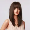 HENRY MARGU Dark Brown Medium Long Bob Synthetic Wigs with Bangs Layered Hair Natural Straight Wigs for Women High Temperature ► Photo 3/6