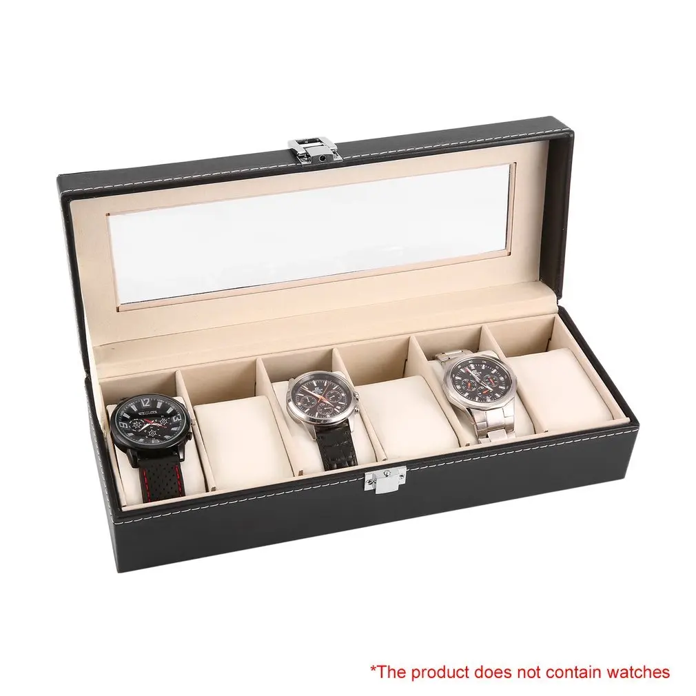 6 сетки коробка для часов черный PU кожа изысканные Слоты наручные органайзер для часов выставочная витрина для украшений держатель для