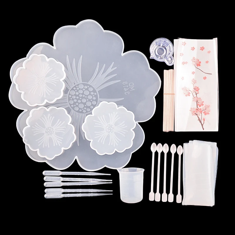 37Pcs Flower Tray Moule Silicone Tools Set DIY Handmade Silicone Molds For Epoxy Resin Home Desk Decoration Jewelry Craft tc157 diy coaster resin casting molds set for epoxy tray cake fruit holder craft jewelry making kit moule resine epoxi molde