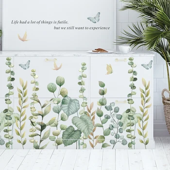

Classic Green Plant Vinyl Wall Stickers Baseboard Decorative Stickers Living Room Kitchen Wall Decoration Home Art Decals Mural