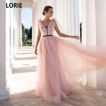 

LORIE Pink Tulle Prom Dresses Simple Formal Evening Gowns Sweetheart Neck Open Back Charming Beauty Pageant Dresses Long 2021