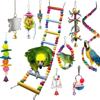 

10PCS/Set Combination Parrot Toy Bird Articles Parrot Bite Toy Bird Toys Parrot Funny Swing Ball Bell Standing Training Toys