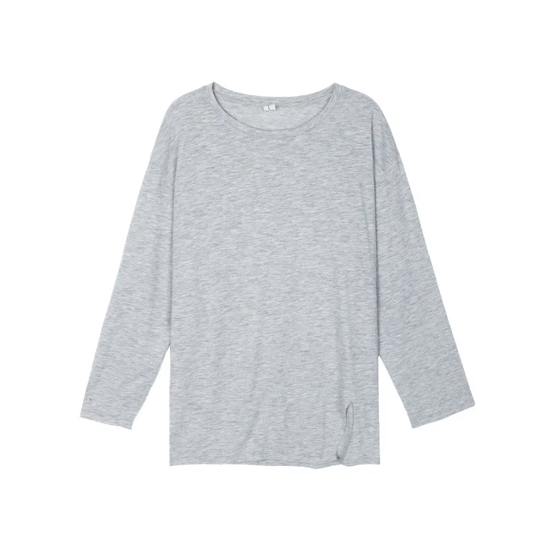 100% Cotton Long Sleeve Women T-Shirt Casual Black White Open Side