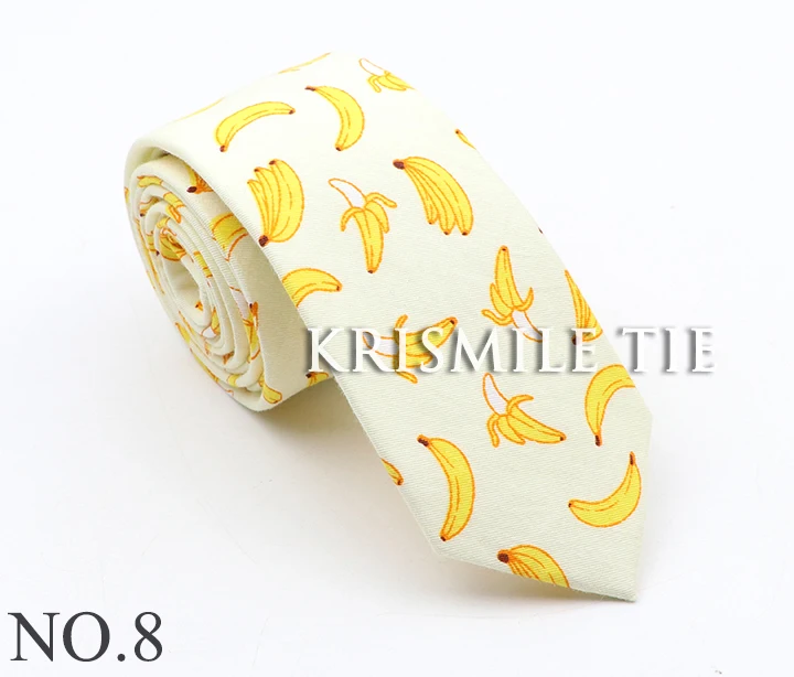 Neue männer Cartoon Print Krawatte Für Männer Frauen Dünne Bunte Baumwolle Krawatte Ente Bär Banane Früchte 6CM Schmale lustige Cravate Geschenk – Detail 11