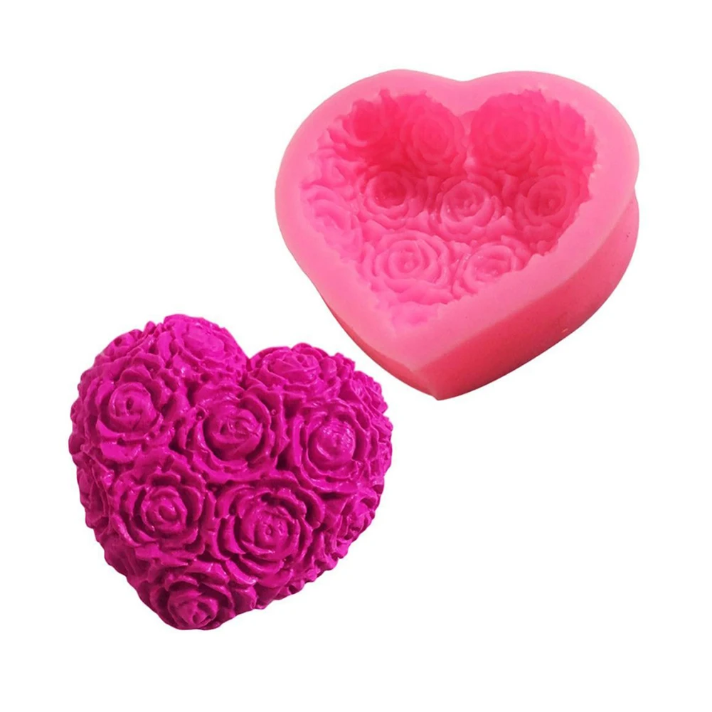 More Lovely Heart Rose Flower Handmade Decorating 3D Mould Tools Silicone Soap Mold DIY Cake Form Soap Making Supplies Non-toxic