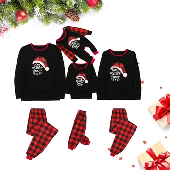 激安 家族マッチング服パパママ私チェック柄ブラウスパンツファミリーパジャマパジャママッチングクリスマスセットパジャマファミーユはノエル