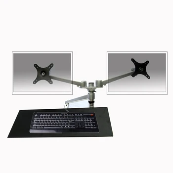 

aluminum OA-K4 10-27" double monitor desktop stand mount computer table holder bracket with normal keyboard plate tray foldable