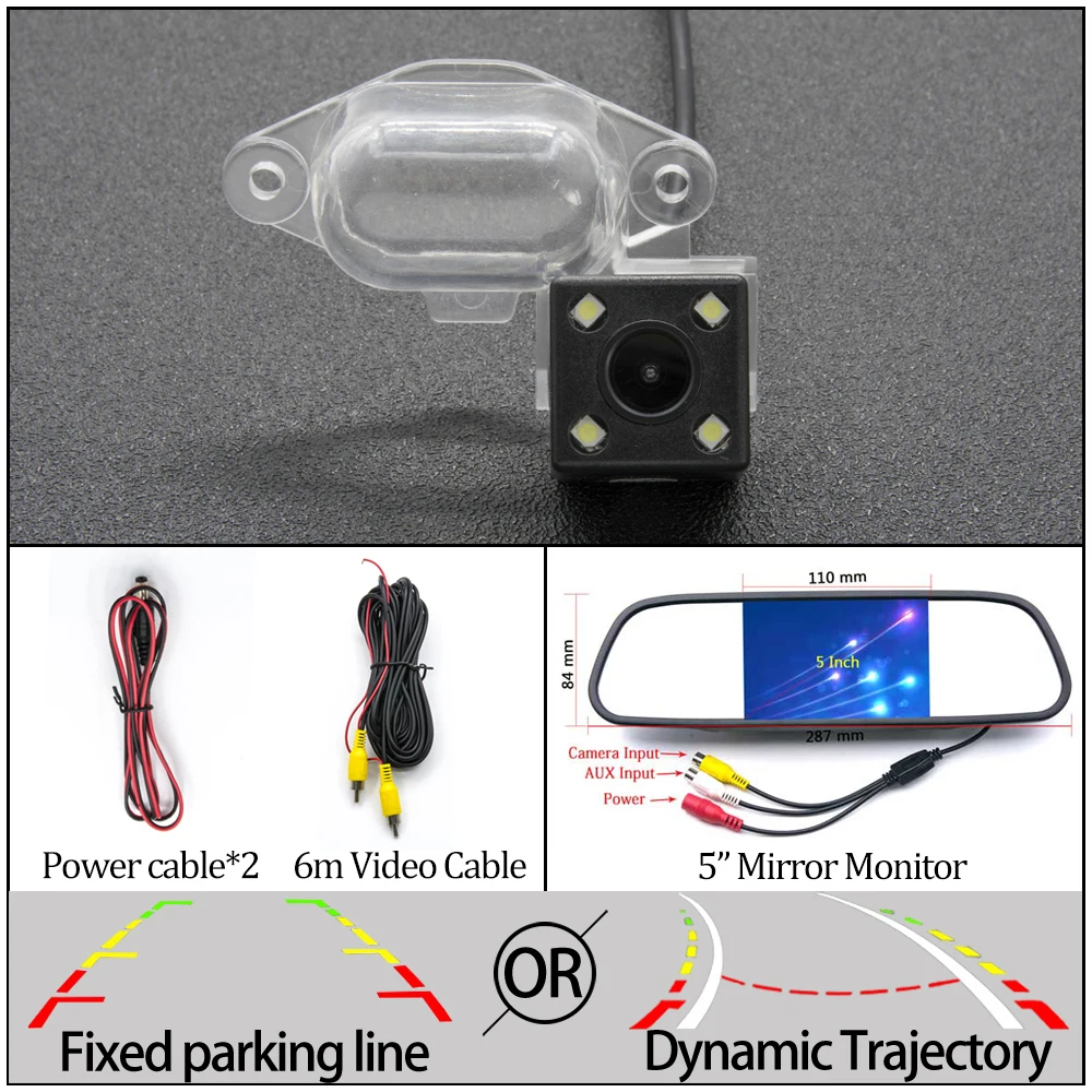 Фиксированная или динамическая траектория Автомобильная камера заднего вида для Nissan X-Trail/Almera Classic/Pathfinder R50/Cefiro A32 монитор парковки автомобиля - Название цвета: 4LED N 5 inch Mirror