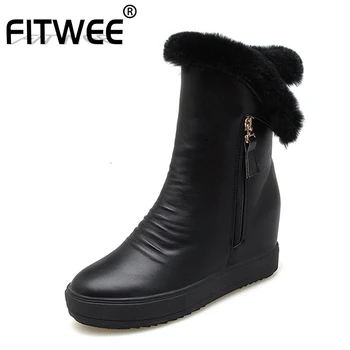 

FITWEE Winter Warm Women Ankle Boots Zipper Round Toe Height Increasing Shoes Plush Comfort Snow Boots Women Size 34-40