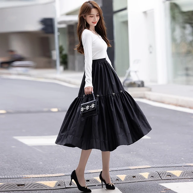 Fashion Women A-Line Pleated Polyester Midi Skirts Office Ladies Ball  Dresses - Walmart.com