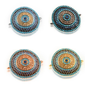 

0.9*1.0in High Quality Diy Jewelry Bracelet Necklace Making Accessories Brass Zircon Bracelet Connector Round Precision Inlay
